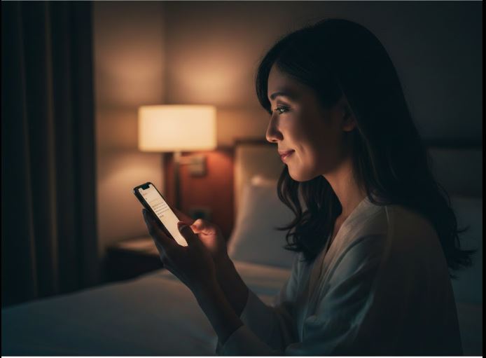 静かな夜の海を照らす一筋の灯台の光。継続的な関係を象徴する。